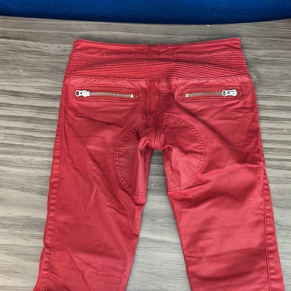 ISABEL MARANT POUR H&M RED WAXED MOTO BIKER PANTS SIZE 6 - Picture 15 of 16